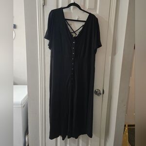 Black Button-Front Women’s Dress with Strappy V-Back